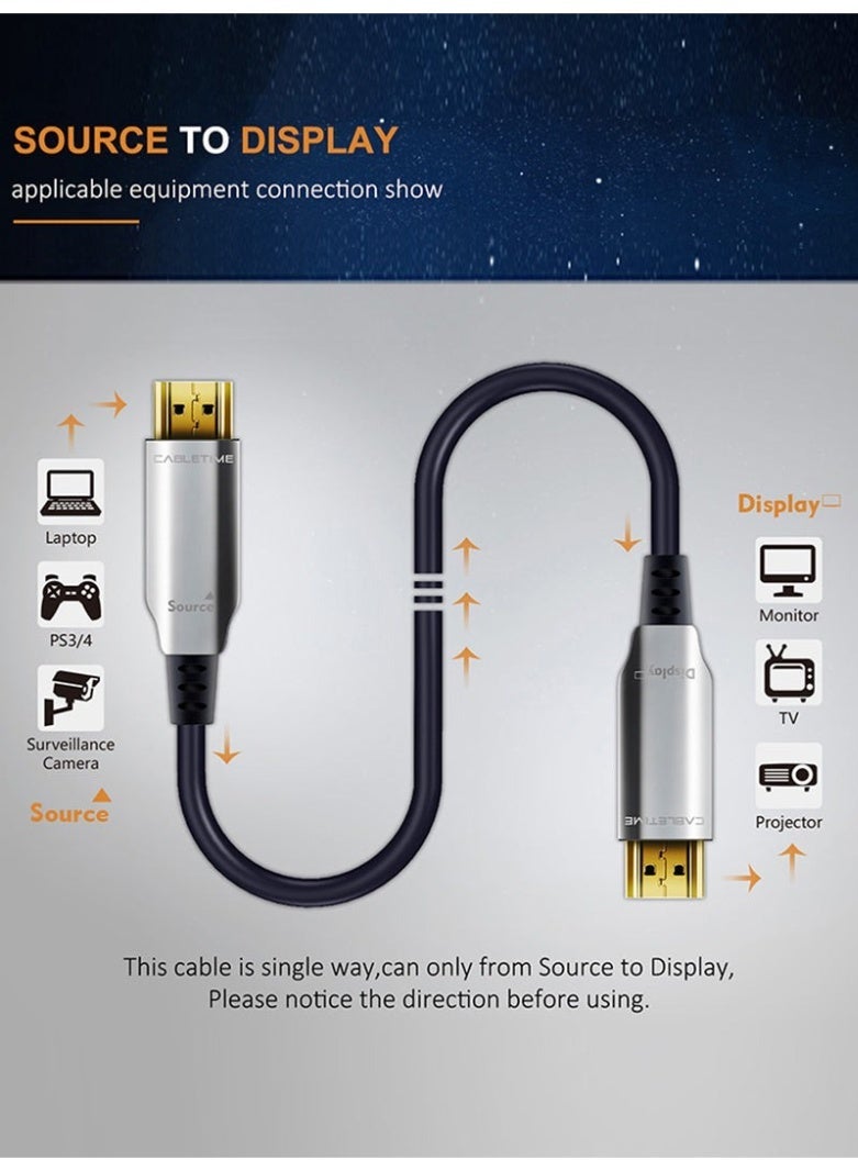 CABLETIME ACTIVE FIBER OPTICAL HDMI 2.0 CABLE AOC 4K 60HZ 18GBPS HDR HIGH SPEED ULTRA HD COMPATIBLE WITH PS4 PS5 XBOX TV MONITOR PROJECTOR BLU RAY LAPTOP - Image 2